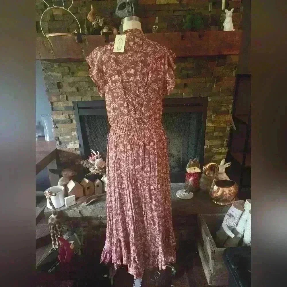 Burnt orand floral dress - Picture 3 of 3